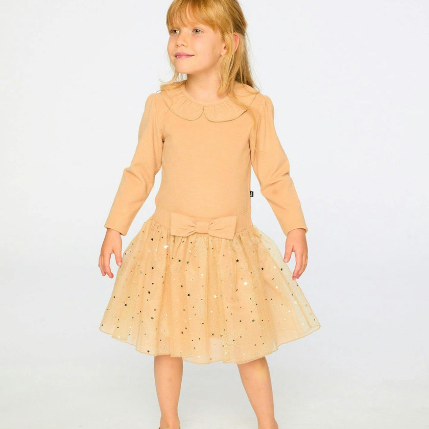 Bi-Material Dress with Glittering Skirt