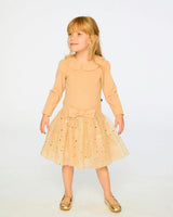 Bi-Material Dress with Glittering Skirt