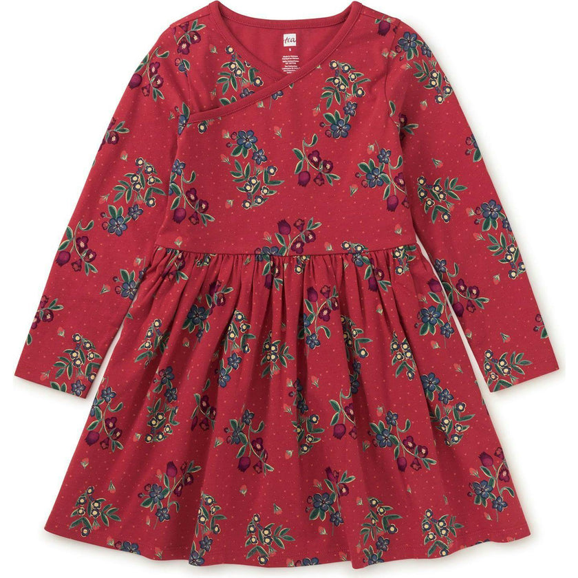 Long Sleeve Wrap Neck Dress, Red