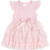 Flocked Heart Tiered Short Sleeve Tutu Dress