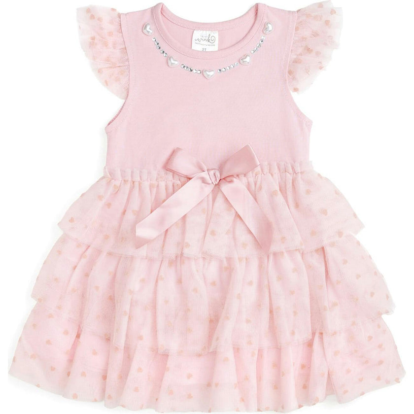 Flocked Heart Tiered Short Sleeve Tutu Dress