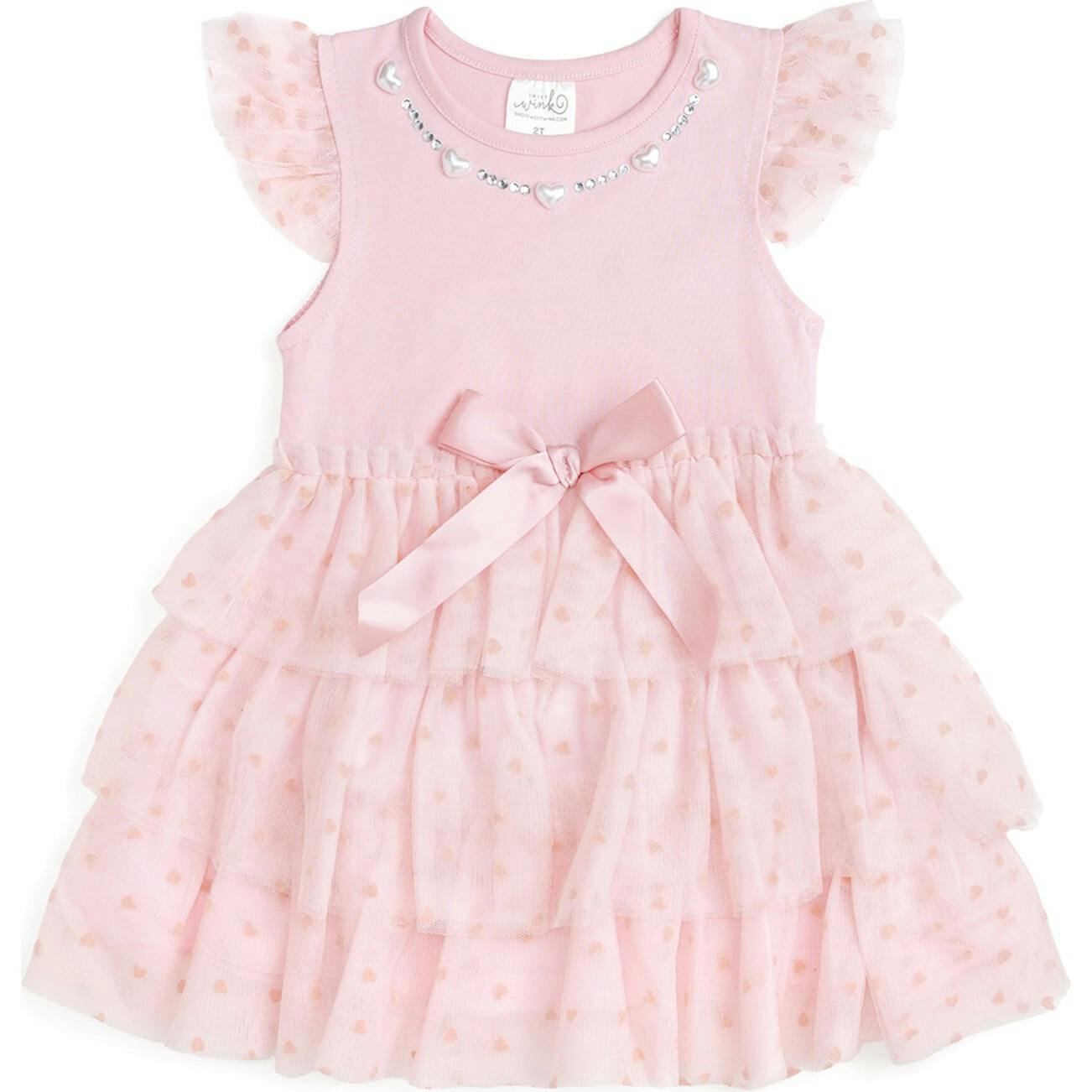 Flocked Heart Tiered Short Sleeve Tutu Dress