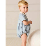 Hand Smocked Peter Pan Collar Short Sleeve Romper in Sky Blue (3mths-2yrs)