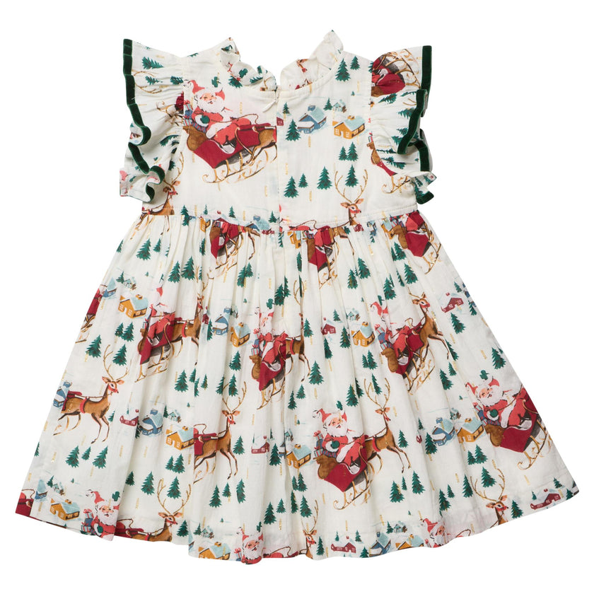 Girls Jennifer Dress - Santa Sleigh