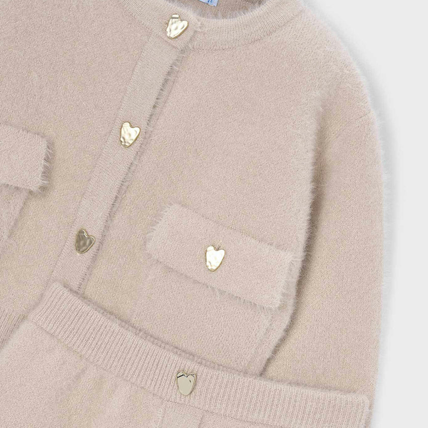 Beige Knit Cardigan & Skirt Set