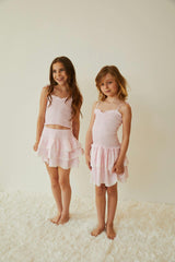 Gemma Pastel Pink & White Gingham Hearts Satin Mini Skirt