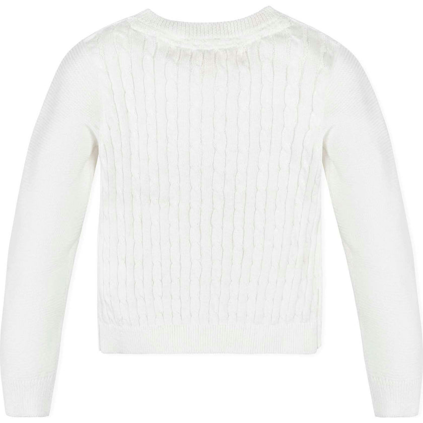 Organic Long Sleeve Cable Knit Cardigan Sweater, White