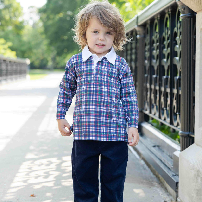 Plaid Knit Long Sleeve Polo