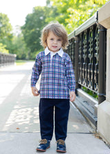 Plaid Knit Long Sleeve Polo
