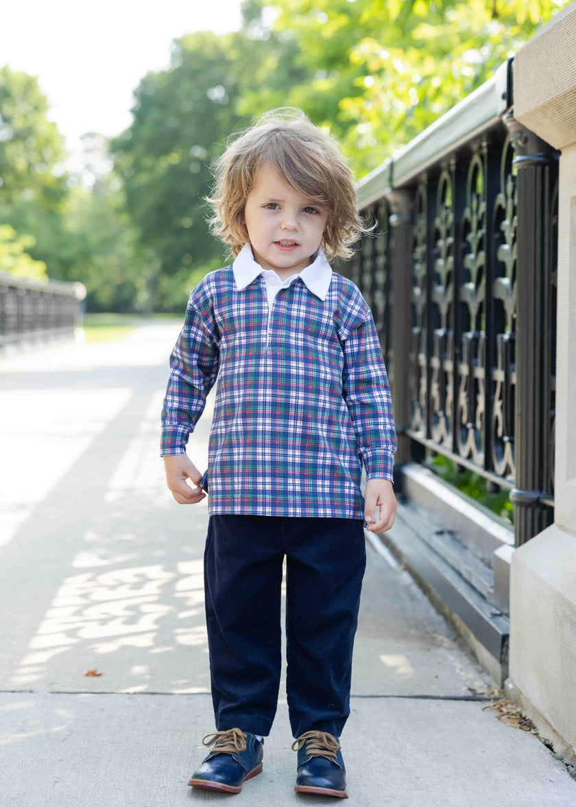 Plaid Knit Long Sleeve Polo