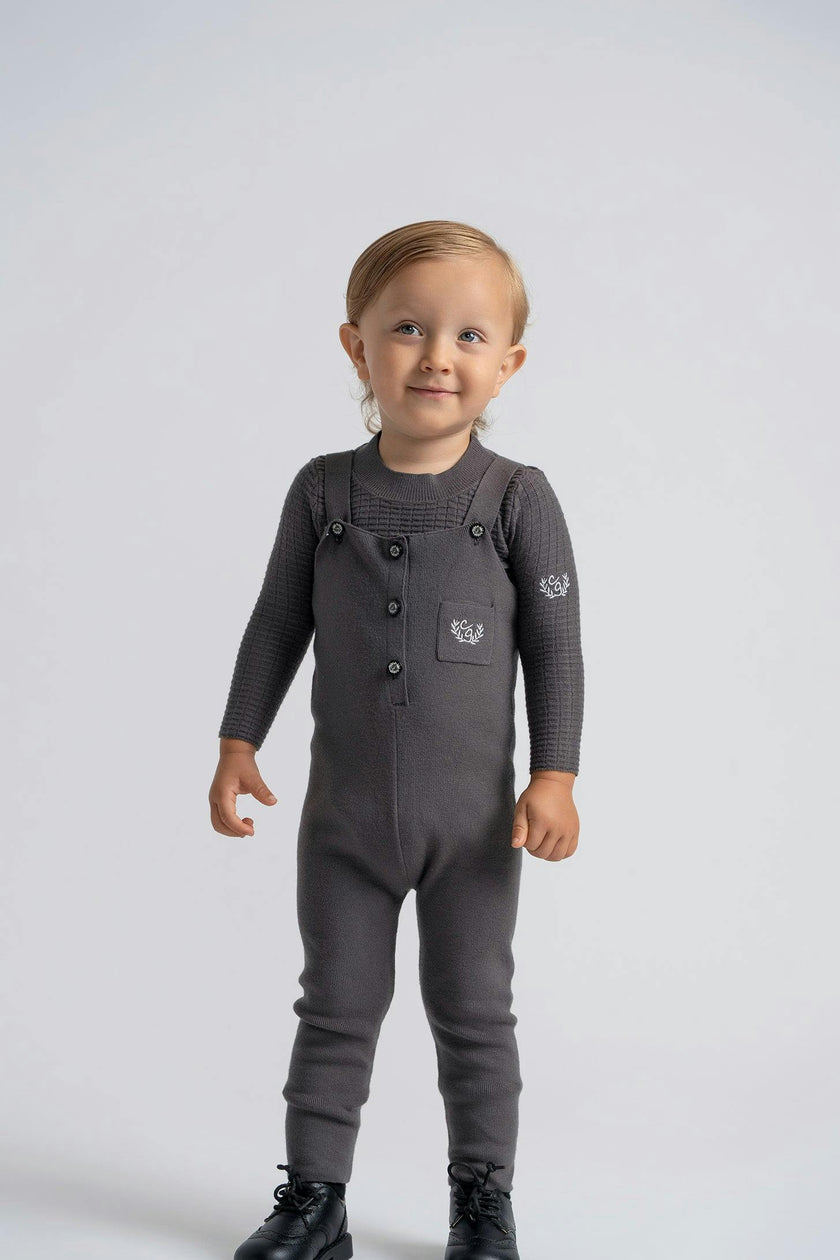 Crest Knit Embroidered Button Front Overalls
