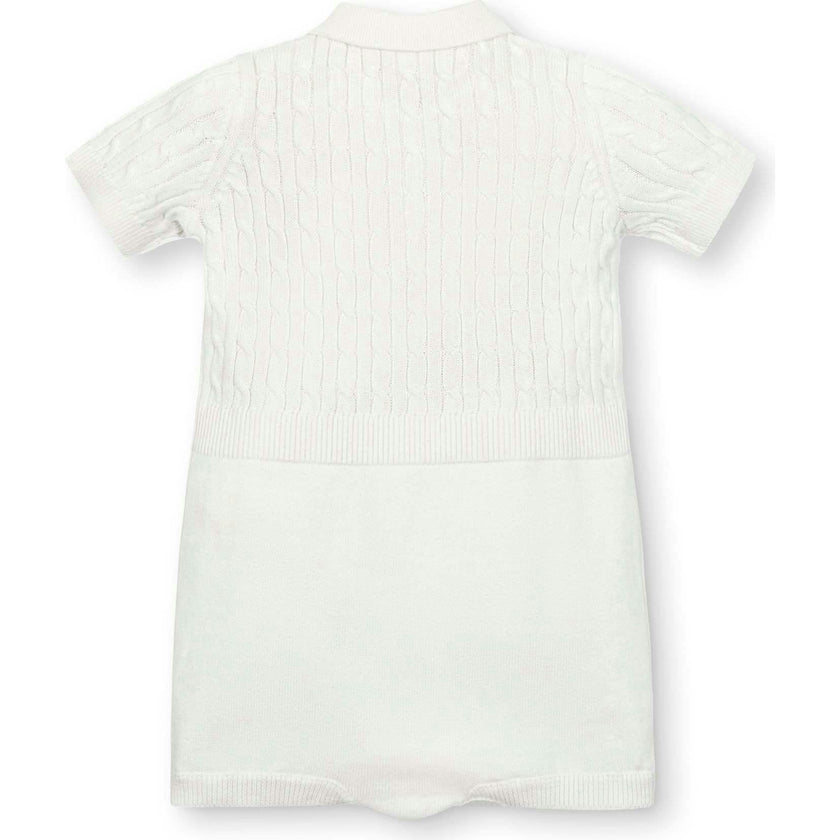 Organic Short Sleeve Cable Knit Sweater Romper, White