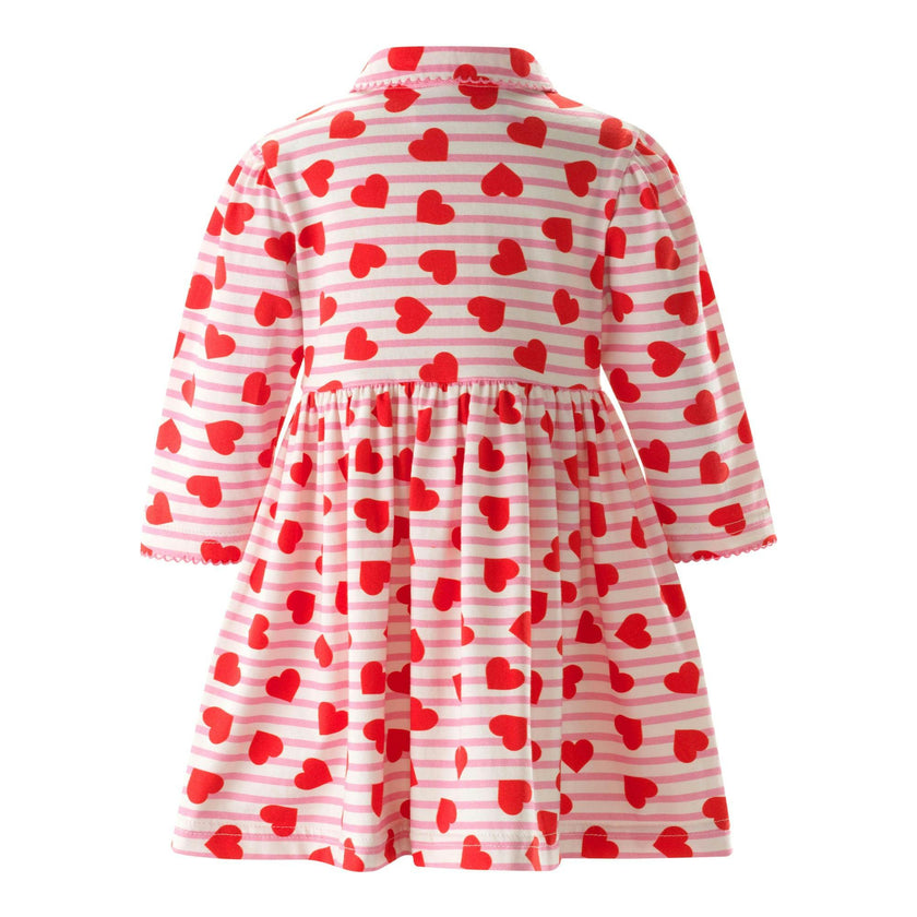 Babys Striped Heart Print Peter Pan Collar Jersey Dress