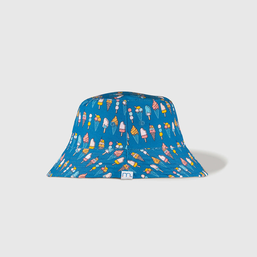 Reversible Kids Bucket Hat – Ice Cream Print | Summer Hat for Kids with 2-in-1 Design, Appliqué Patch & All-Over Print