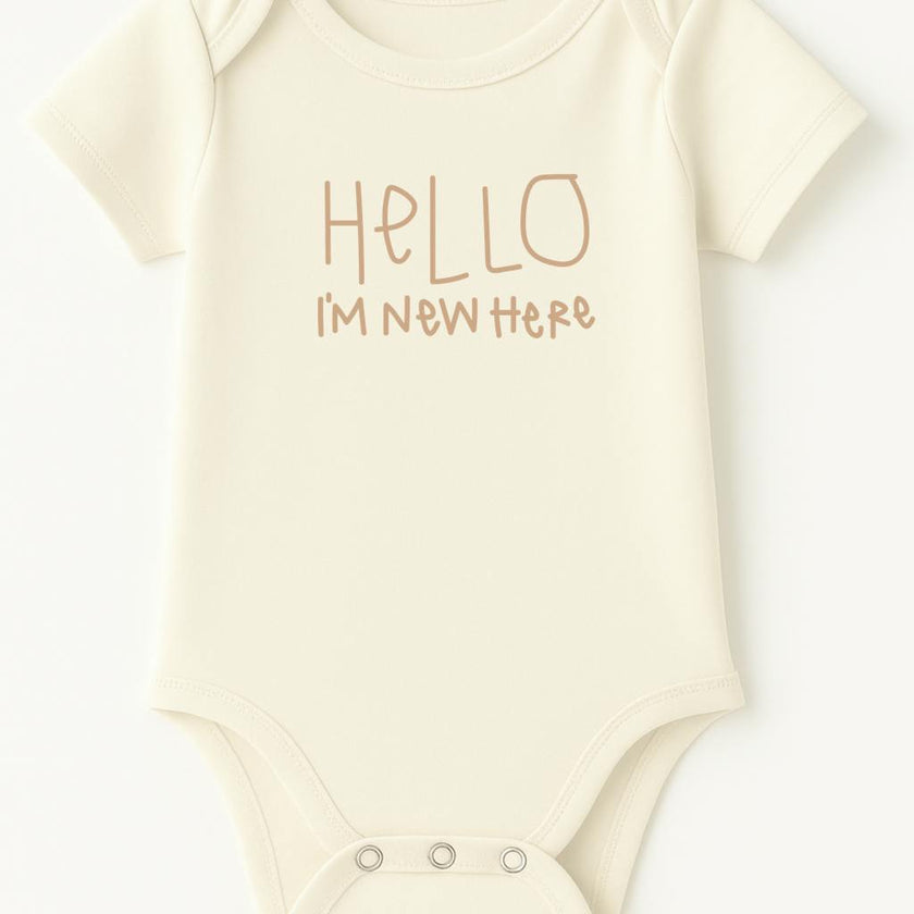Hello I'm New Here Clay Organic Cotton Baby Bodysuit Short Sleeve
