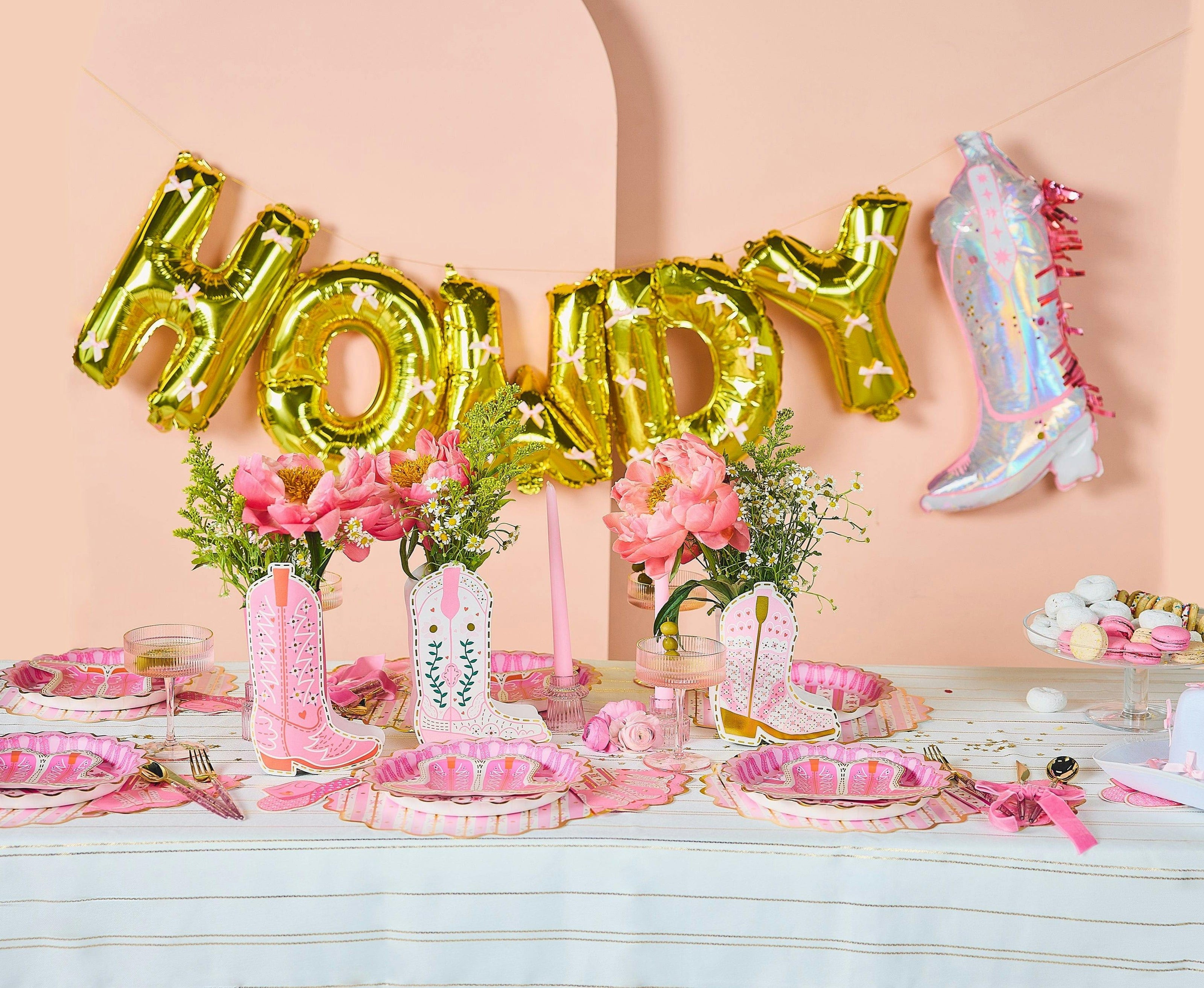 Packed Party Confetti and Fringe Cowboy Boot Mylar Balloons Set of 2 - 21-Inch Pink Boot-Shaped Balloons with Confetti Fill and Shiny Fringe Detailing