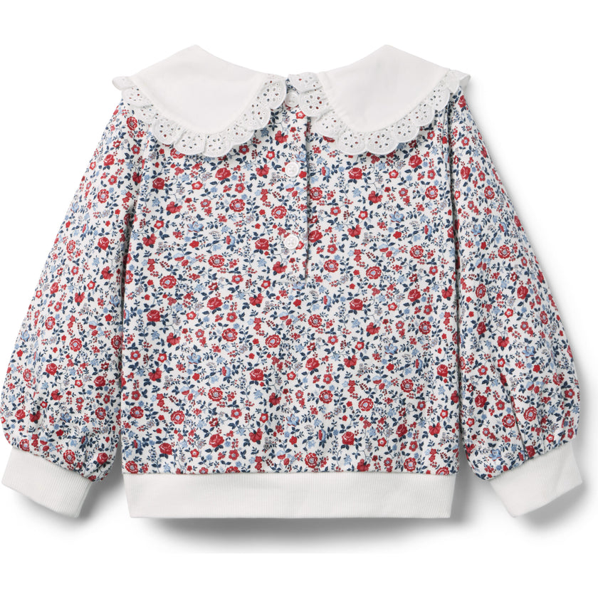 Ditsy Floral Collar Sweatshirt, White