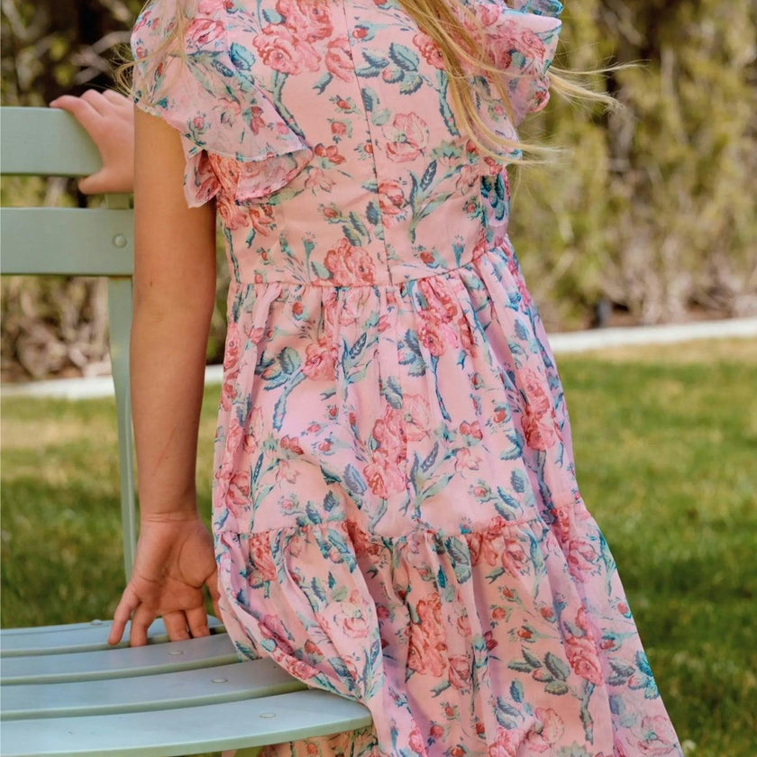 Mini Trixie Dress in Pink Sketched Flower Chiffon