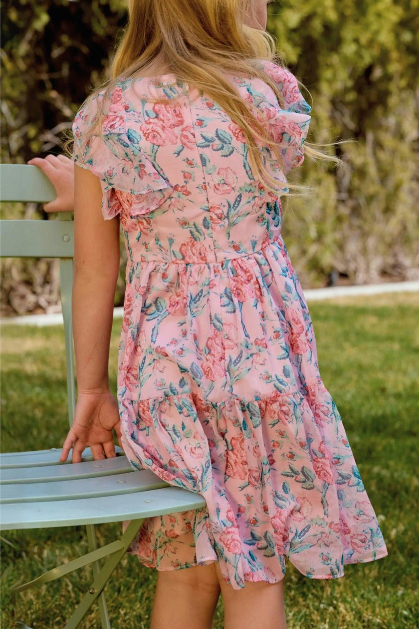 Mini Trixie Dress in Pink Sketched Flower Chiffon