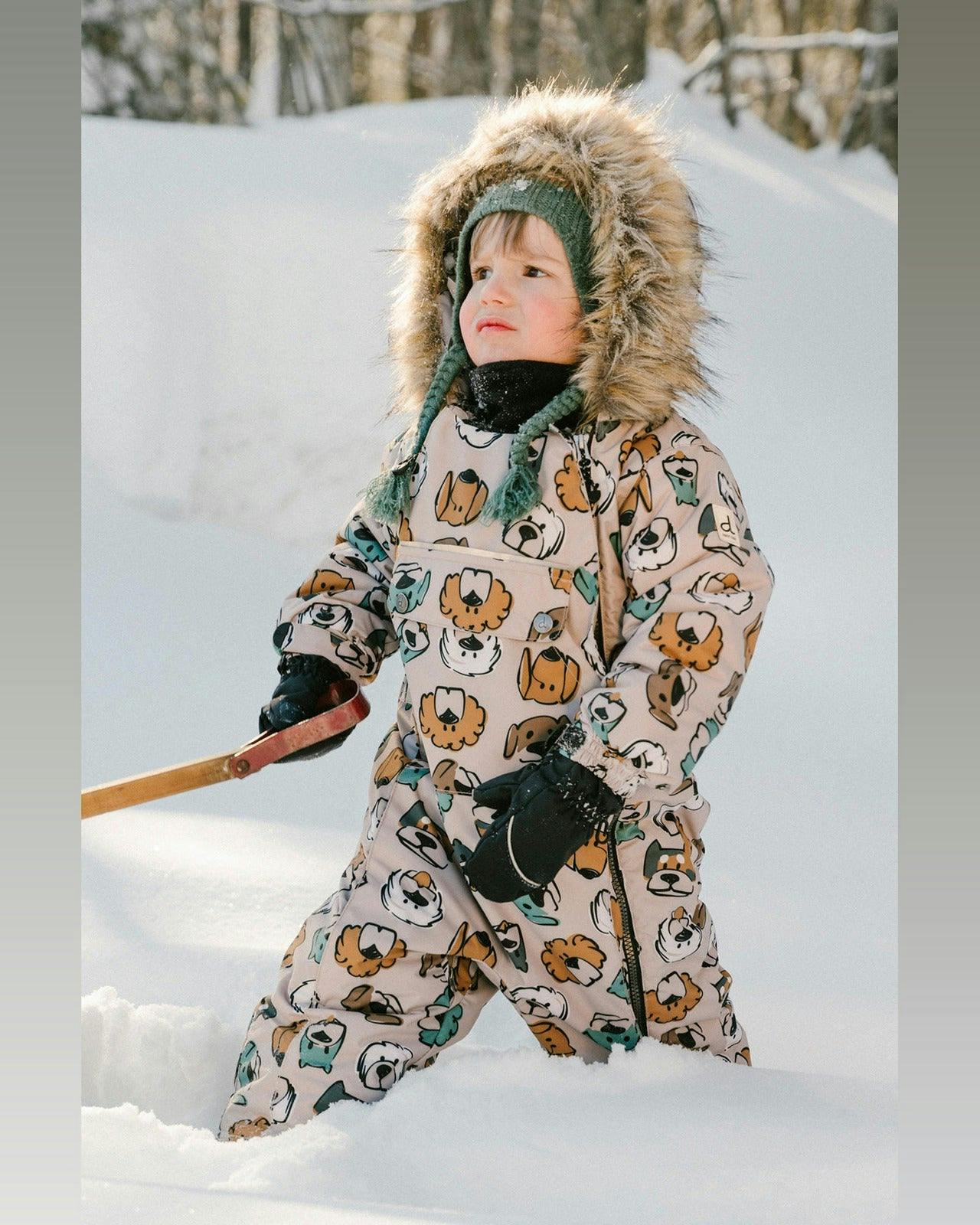Baby One Piece Snowsuit Adapted For Car Seats Beige Dog Print