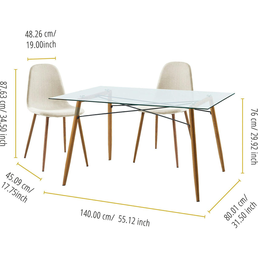 Minimalista Fabric Dining Chair with Wood Grain Metal Legs