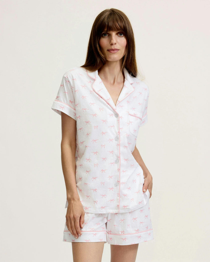Women's Pima Short Sleeve Short Set in Blushing Bows