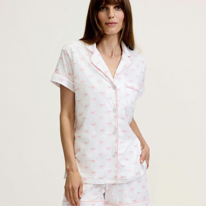 Women's Pima Short Sleeve Short Set in Blushing Bows
