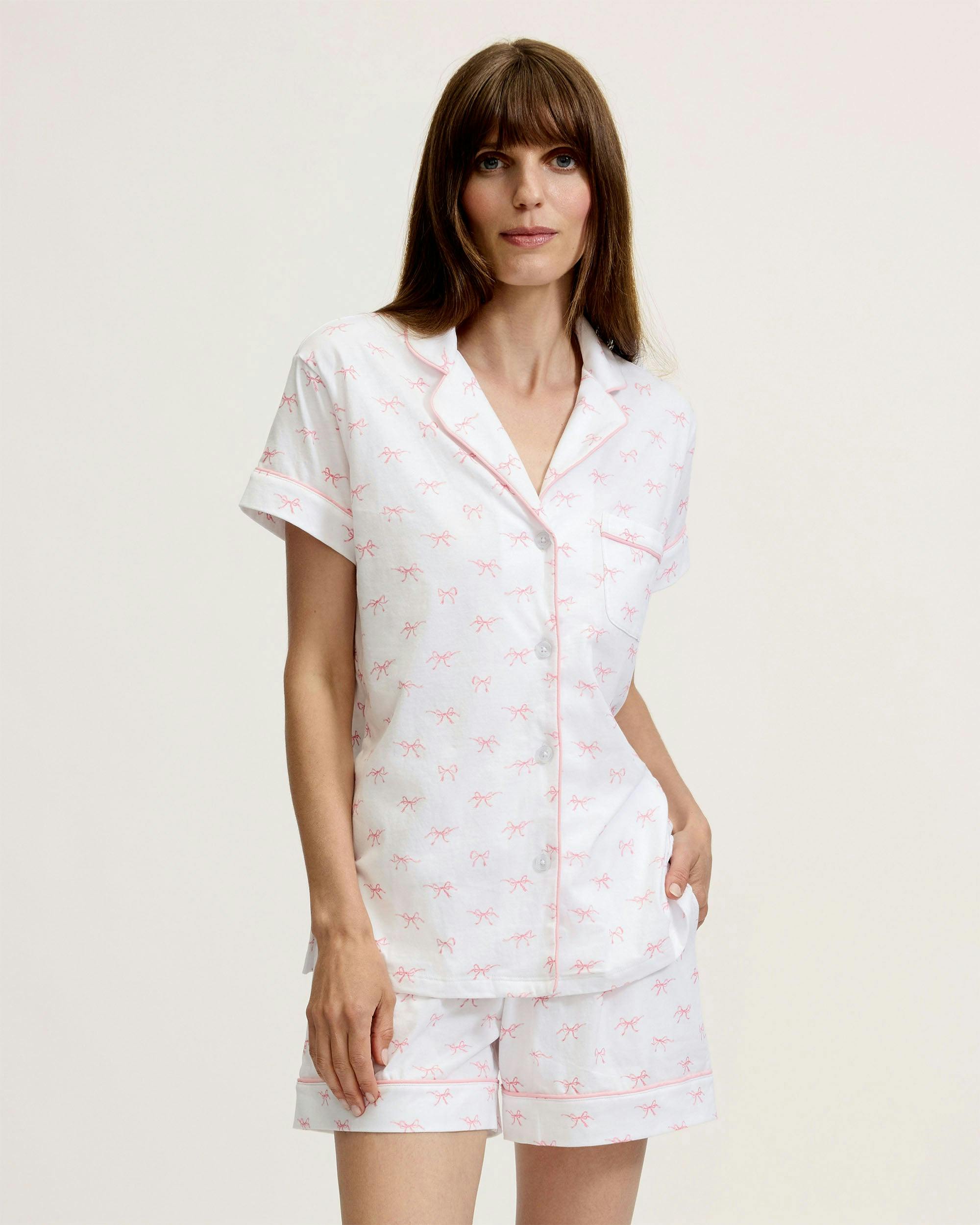 Women's Pima Short Sleeve Short Set in Blushing Bows