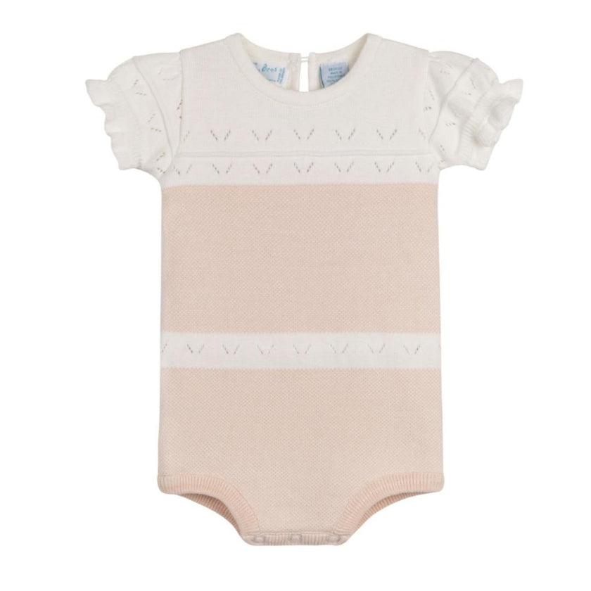 Girls Pointelle Contrast Knit Romper Blush