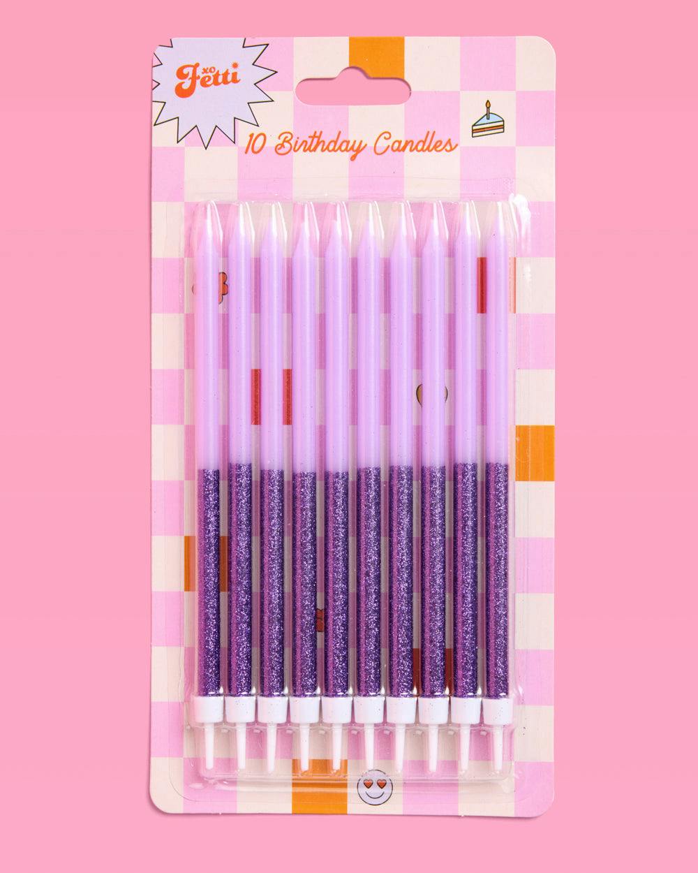 Purple Glitter Candles - 10 birthday candles