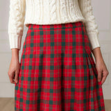 Organic Pleated Midi Skirt, Red