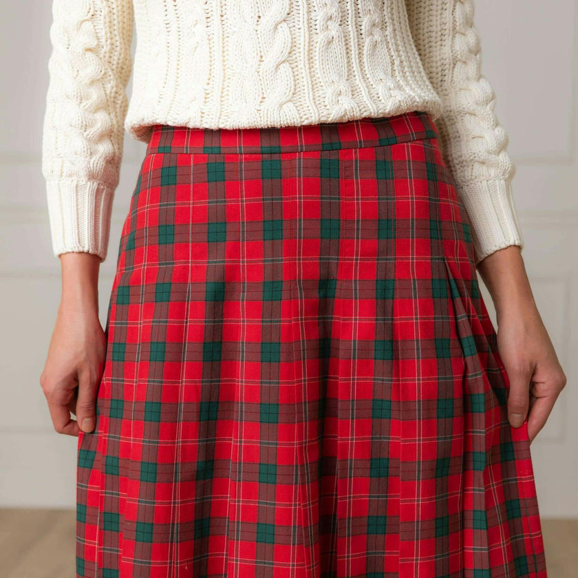 Organic Pleated Midi Skirt, Red