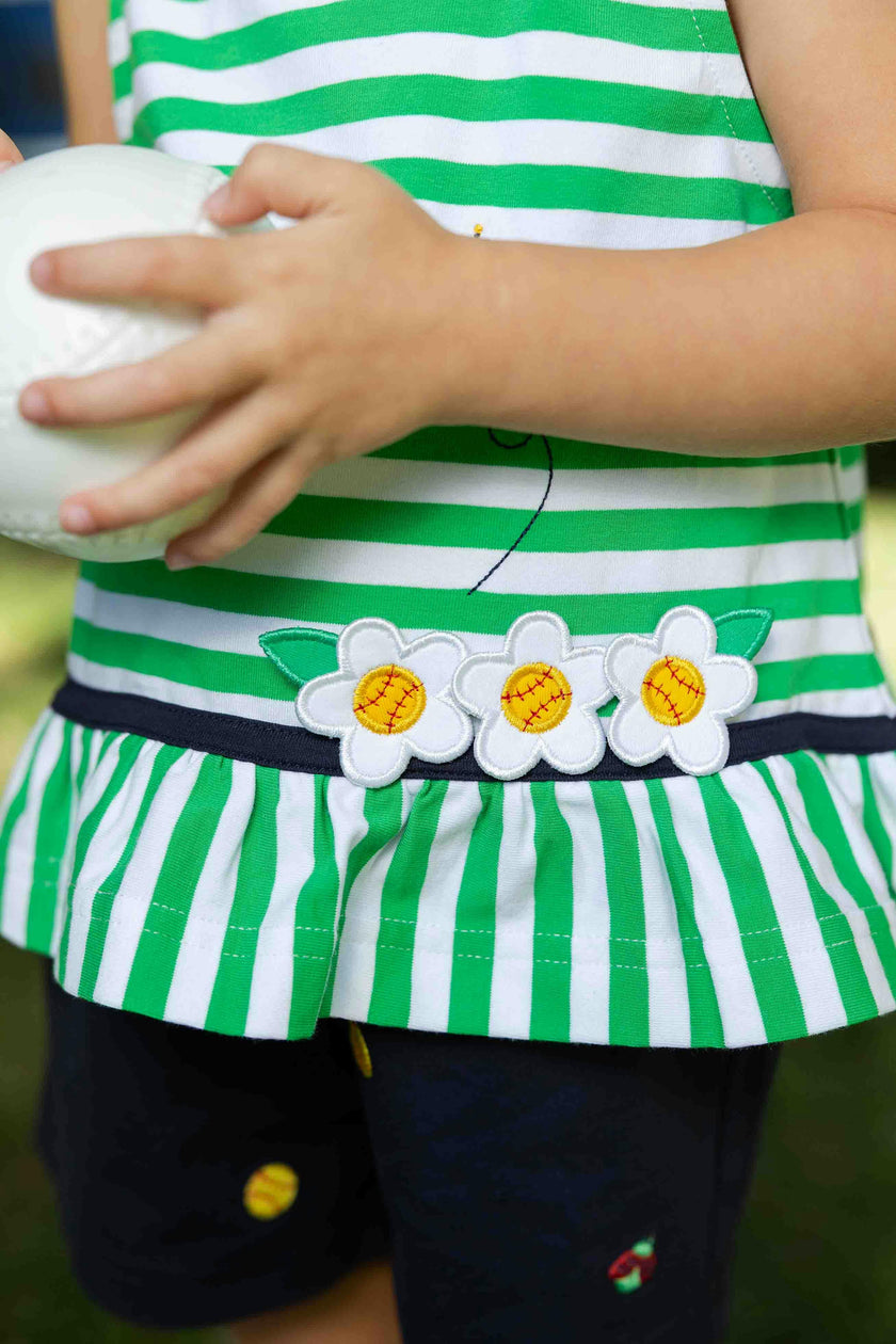 Knit Short Set With Softballs, Flowers, Ladybug