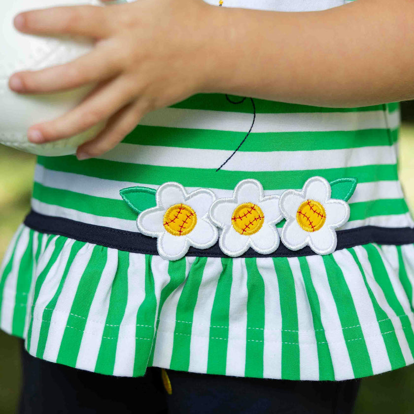 Knit Short Set With Softballs, Flowers, Ladybug