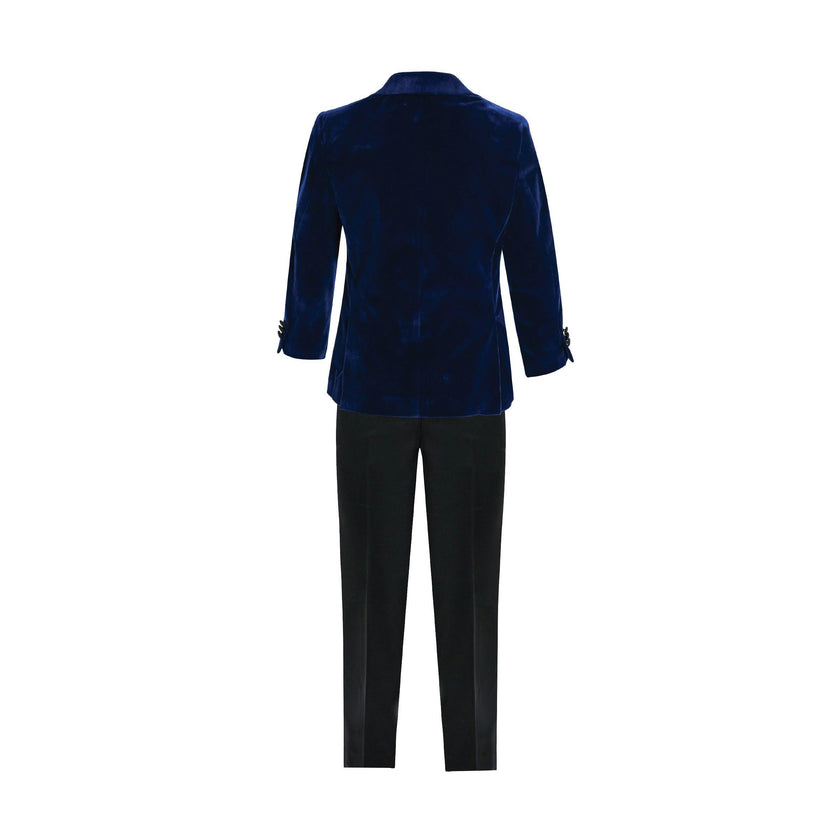 Blue Velvet Suit with Black Accents
