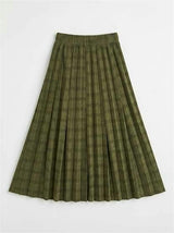 Midi Length Crinnkle Pleating Checked Skirt