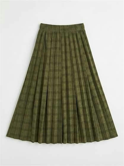 Midi Length Crinnkle Pleating Checked Skirt