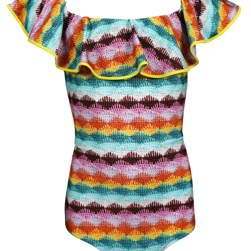 Pale Knit Ruffled On & Off-Shoulder Swimsuit