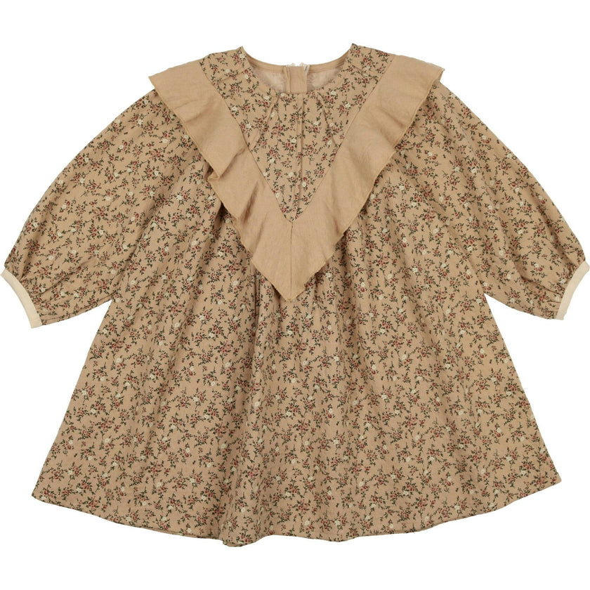 Closed Neck Floral Ruffle Dress