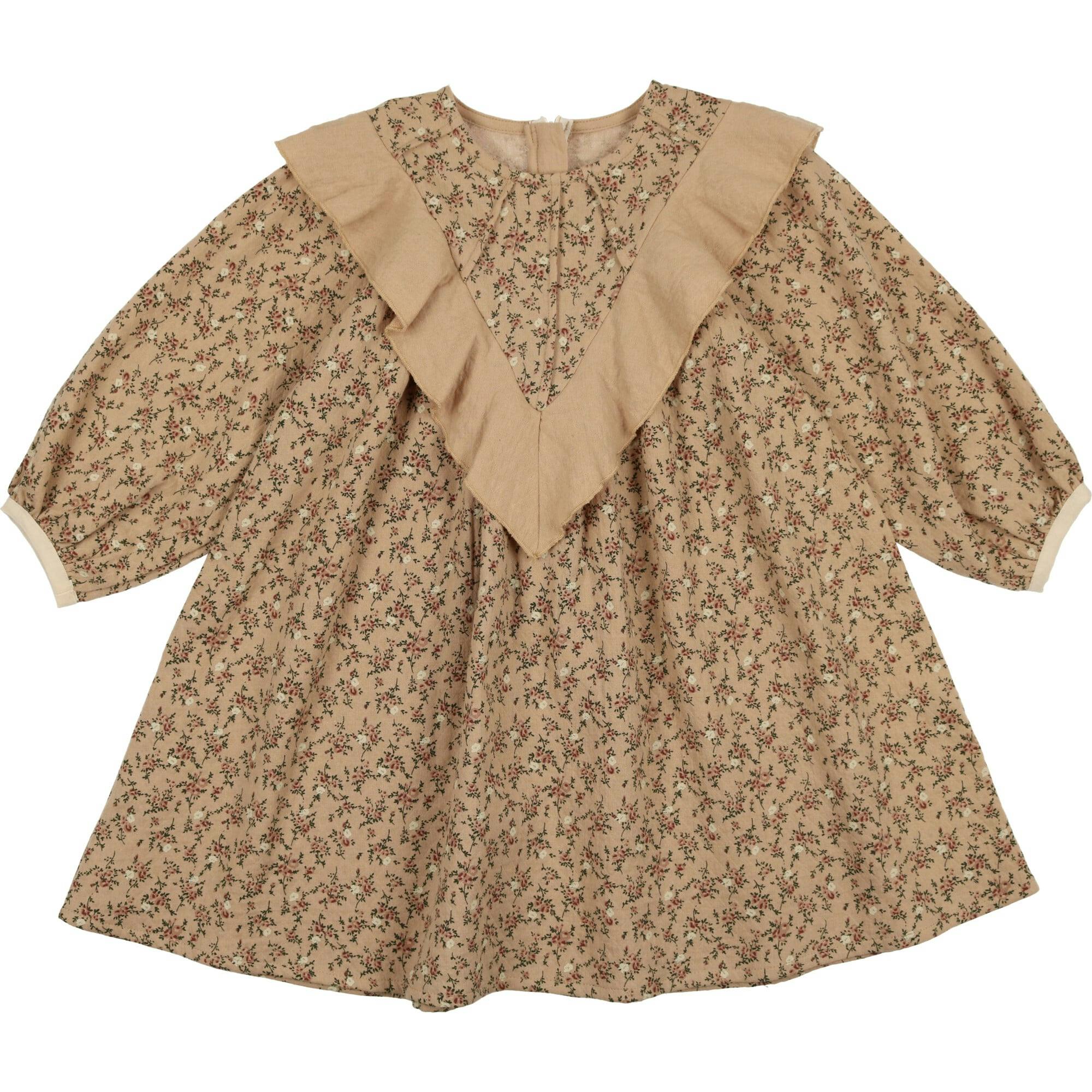 Closed Neck Floral Ruffle Dress