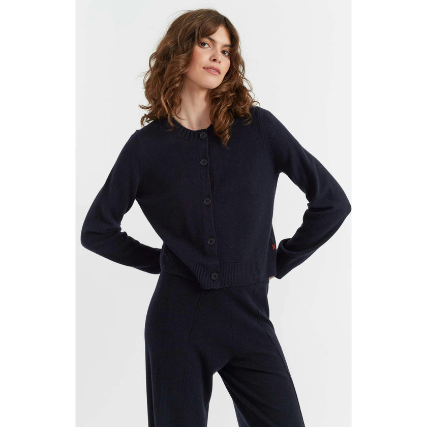 Wool Cashmere Blend Crew Neck Cropped Cardigan