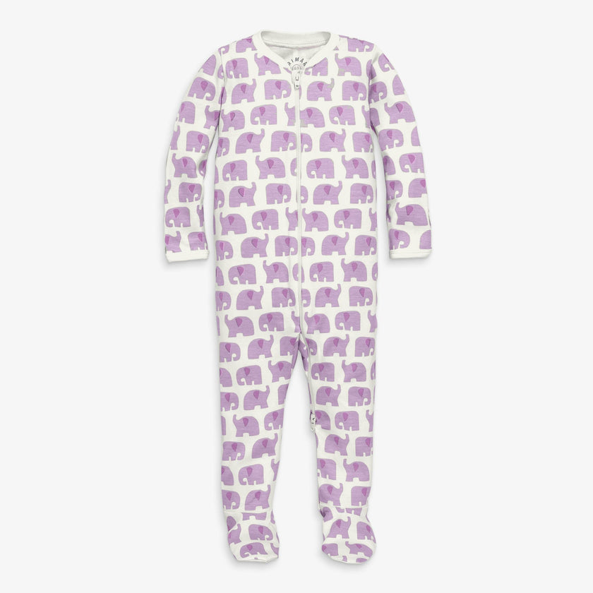 Baby organic zip footie in animal friends