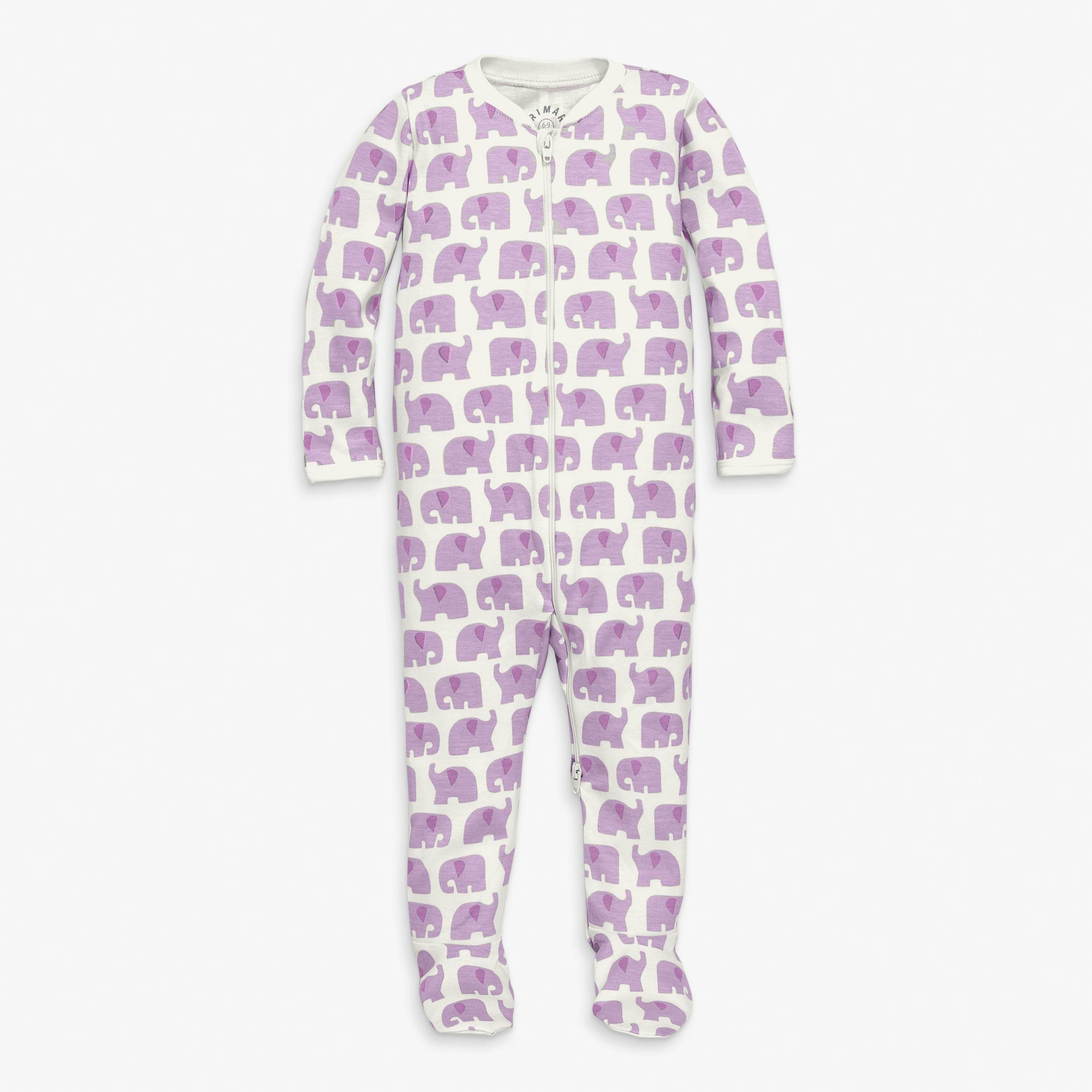 Baby organic zip footie in animal friends