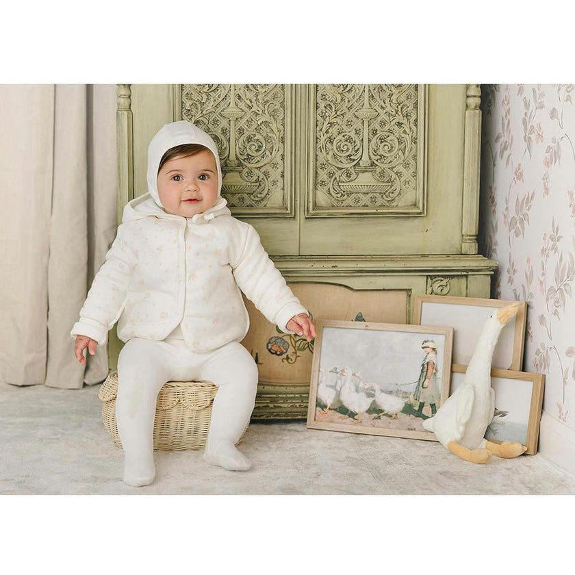 Scattered Blossoms Jacket & Hat Set Barely Pink