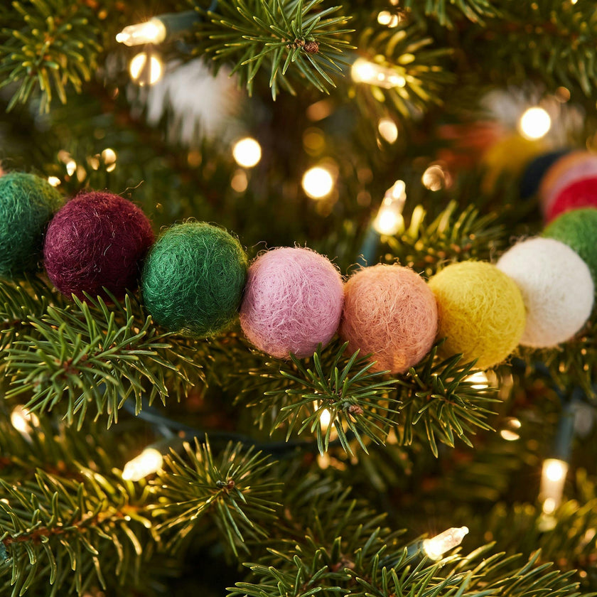 Hand Felted Wool Christmas Garland and Bunting - Multicolor Balls - 6'