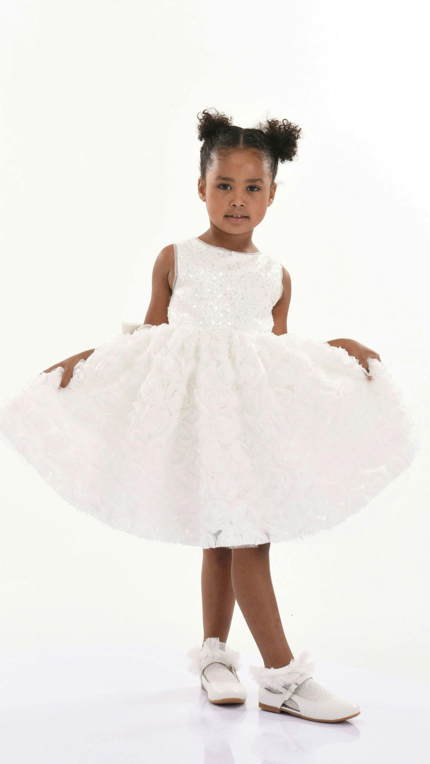 White Kreisler Sequin Bow Rose Dress