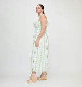 The Cambria Nap Dress - White/Green Arcadia Border