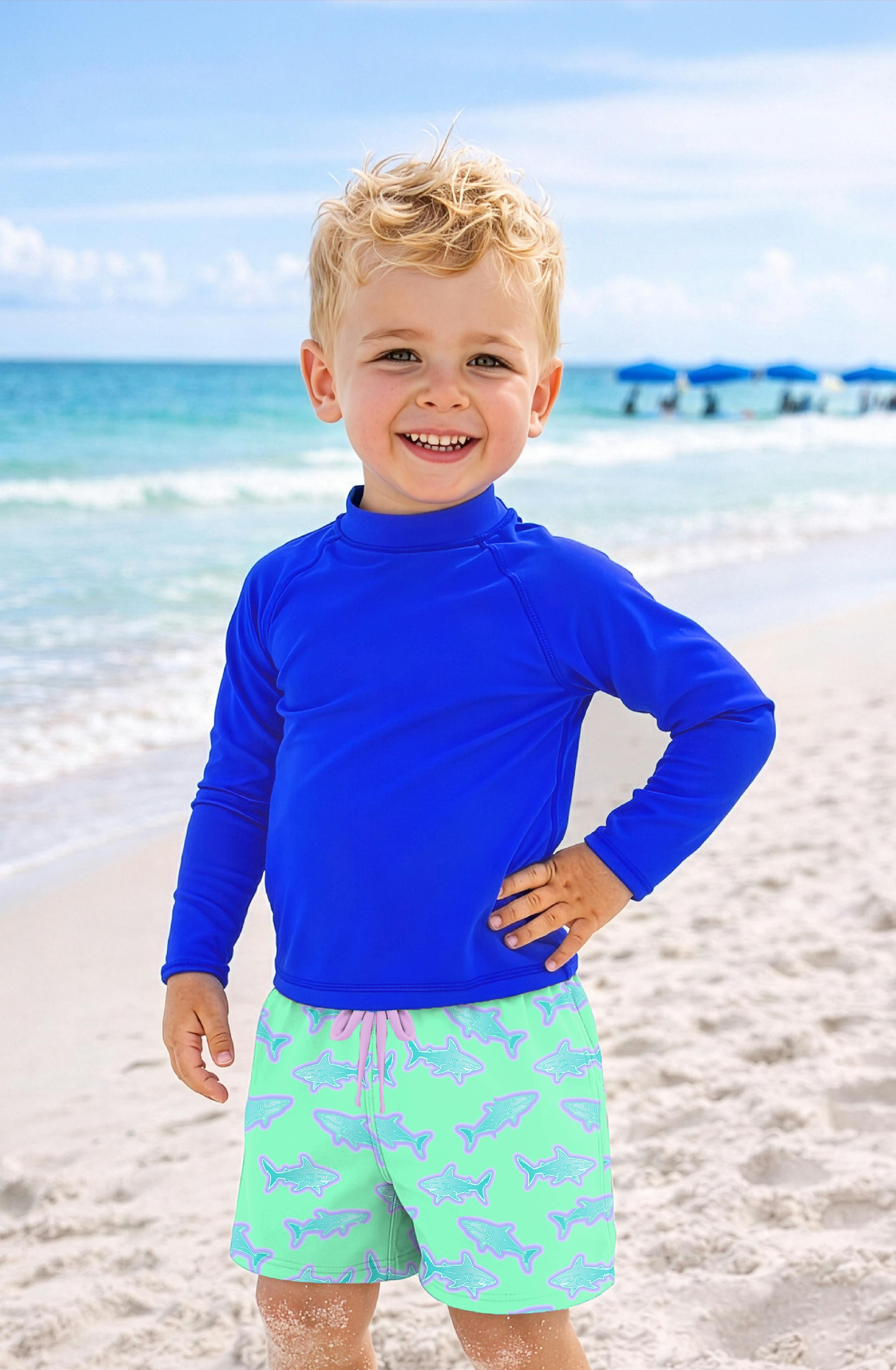 Dylan Boys Neon Sharks Print Board Shorts