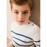 Striped Crewneck Ribbed Detail Blue & White Striped Jumper in Navy (12mths- 10yrs)