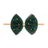 Emerald Rhinestone Christmas Tulle Bow Baby Headband
